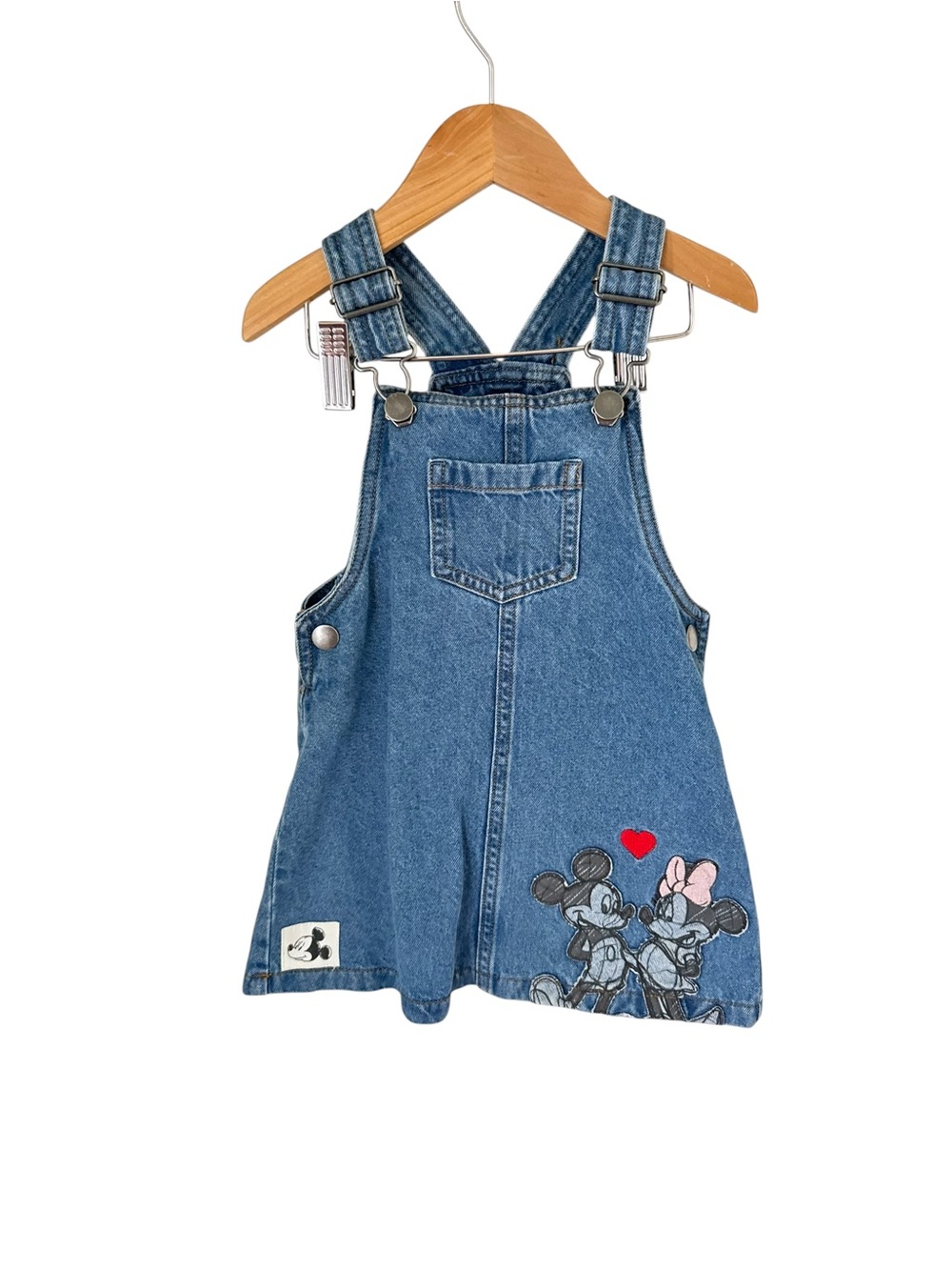 M&S Disney Blue Denim Kids Overall Dress with Mickey & Minnie